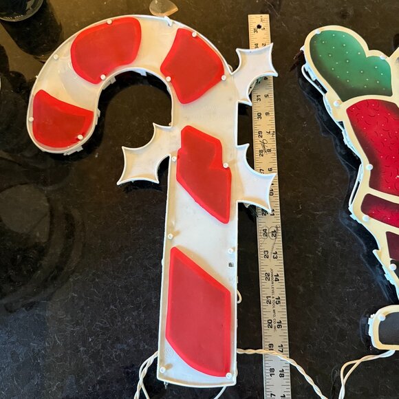 2PC VTG 2000 Impact Plastics Lighted Candy Cane Santa Claus Christmas Decoration - Picture 9 of 16